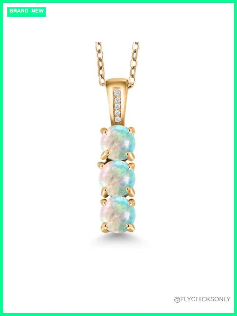 18K Yellow Gold Plated Silver Three Stone Necklace Diamond Gemstone Pendant